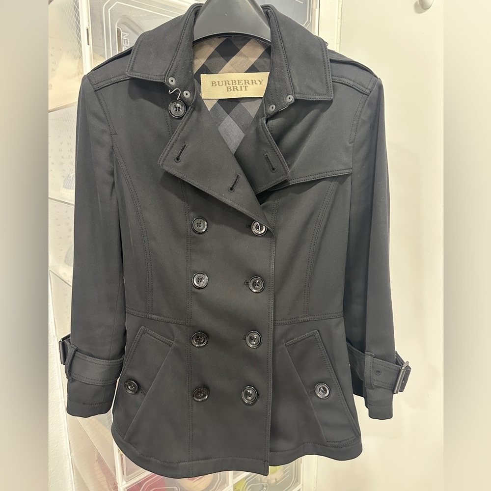 Burberry Brit Black Double-Breasted Short Trench Coat